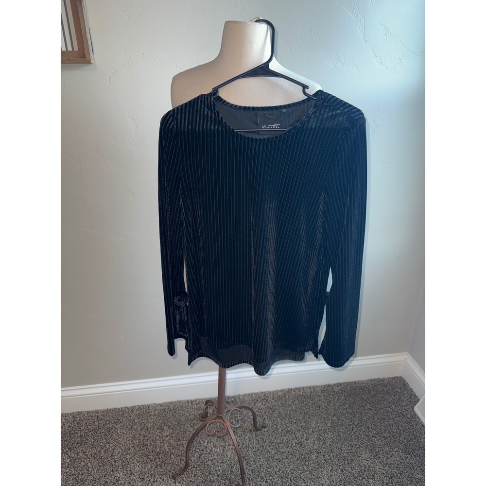 Nanette Lepore Black Velvet Ribbed Long Sleeve Tie Cuff Top Size Small